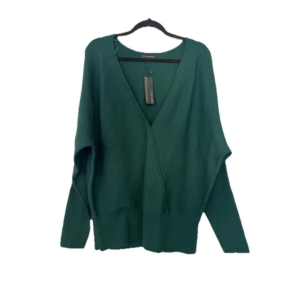 Banana Republic Women’s Sweater XXL Green Ribbed Dolman Sleeve V-Neck NWT